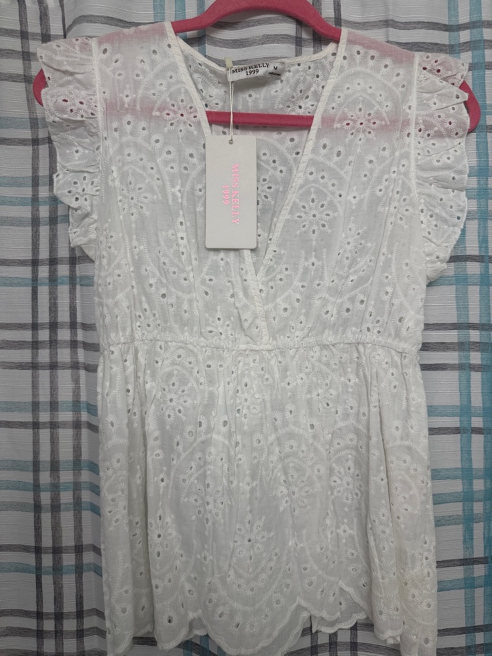 Miss Kelly 1999 White Eyelet Flutter Sleeve Blouse